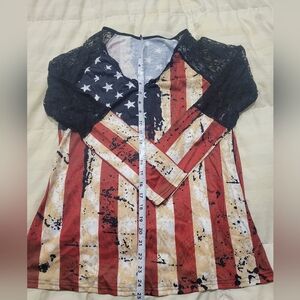 American Flag Long Sleeve Top with Lace